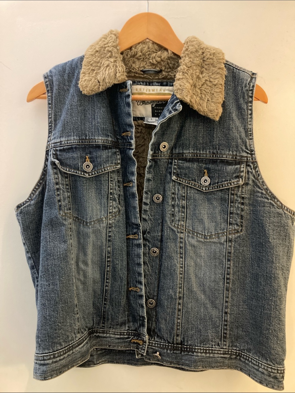 Wrangler Blue Denim Vest with Tan Sherpa Lining